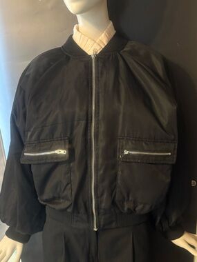 Sans Souci Black Bomber Jacket with Zip Pocket Details